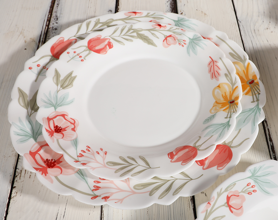 Opalware dinner set 24-pieces opal dishes and bowls sets service for 6