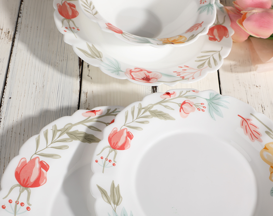 Opalware dinner set 24-pieces opal dishes and bowls sets service for 6