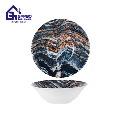 7-Inch Underglaze Ceramic Bowl with Marble Pattern | Deep Soup & Noodle Bowl