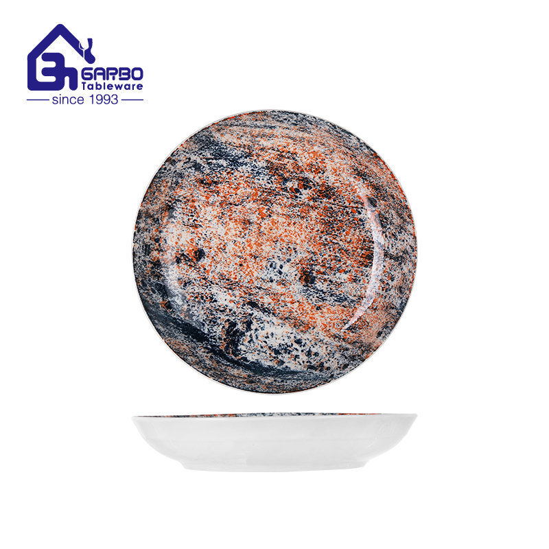 Kitchenware 9 inch orange-red under-glazed ceramic plate  