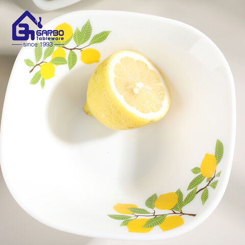 Wholesale Opal Glassware Mug 190ml with Lemon Yellow Line Design