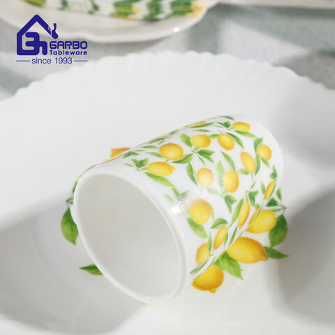 Wholesale Opal Glassware Mug 190ml with Lemon Yellow Line Design
