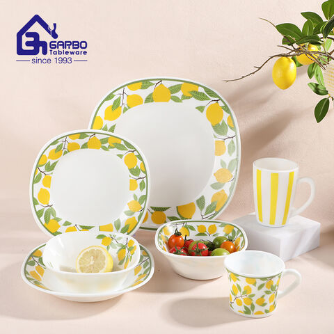 Customized Square Plates Bowls and Mugs with Lemon Design