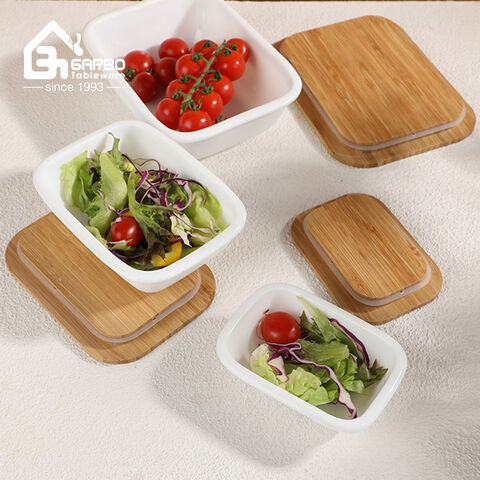 Wholesale Opal Glass Food Container With Bamboo Lid