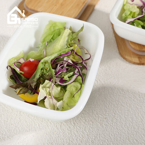 Wholesale Opal Glass Food Container With Bamboo Lid