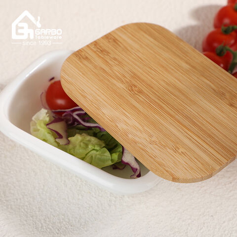 Airtight Opal Food Container with Bamboo Lid Set of 3 Recantagular Shape