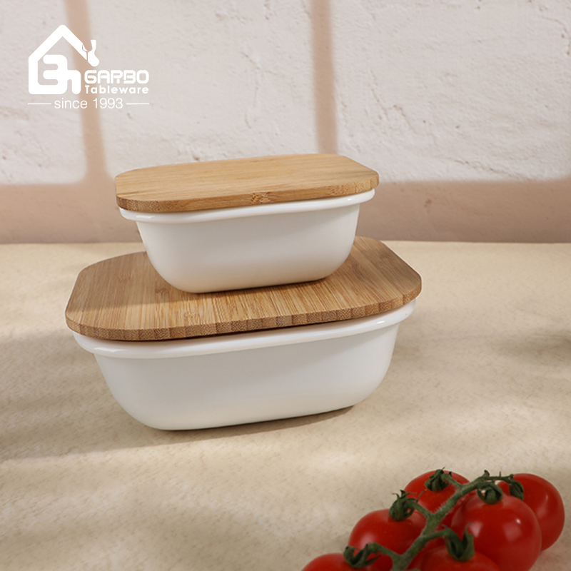 Wholesale Heat-Resistant Opal Glass Food Storage Container with Bamboo Lid
