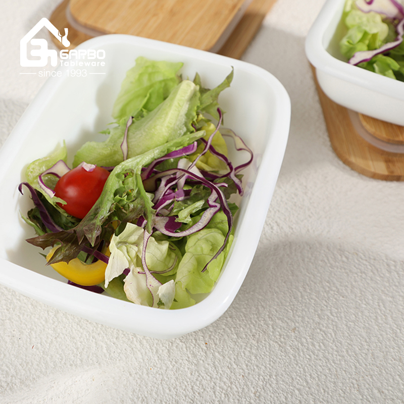 Wholesale Heat-Resistant Opal Glass Food Storage Container with Bamboo Lid