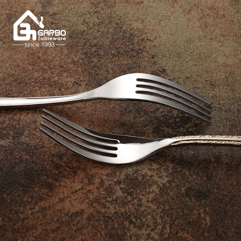 Middle East Luxury Wedding Use Dinner Fork Gold Plated Embossed Handle Cutlery