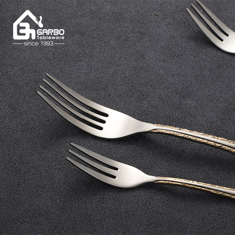 Middle East Luxury Wedding Use Dinner Fork Gold Plated Embossed Handle Cutlery