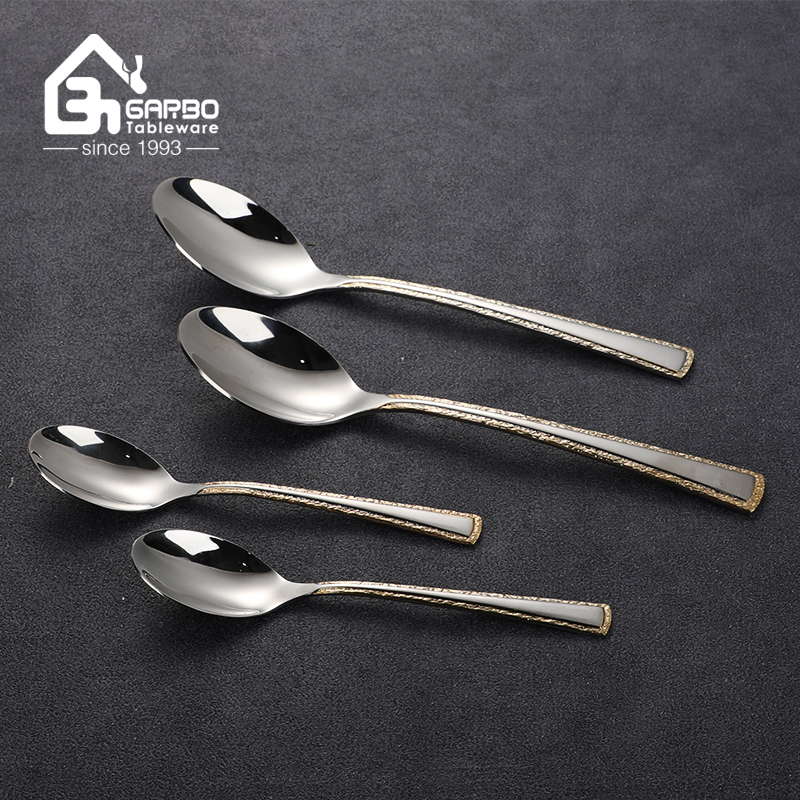 2.8mm Thickness Silverware Dinner Spoon with Gold Plated Handle Stainless Steel Flat Cutlery
