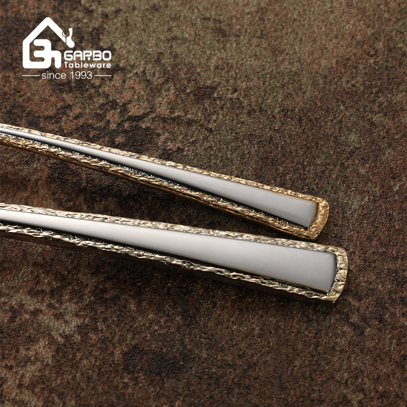 2.8mm Thickness Silverware Dinner Spoon with Gold Plated Handle Stainless Steel Flat Cutlery