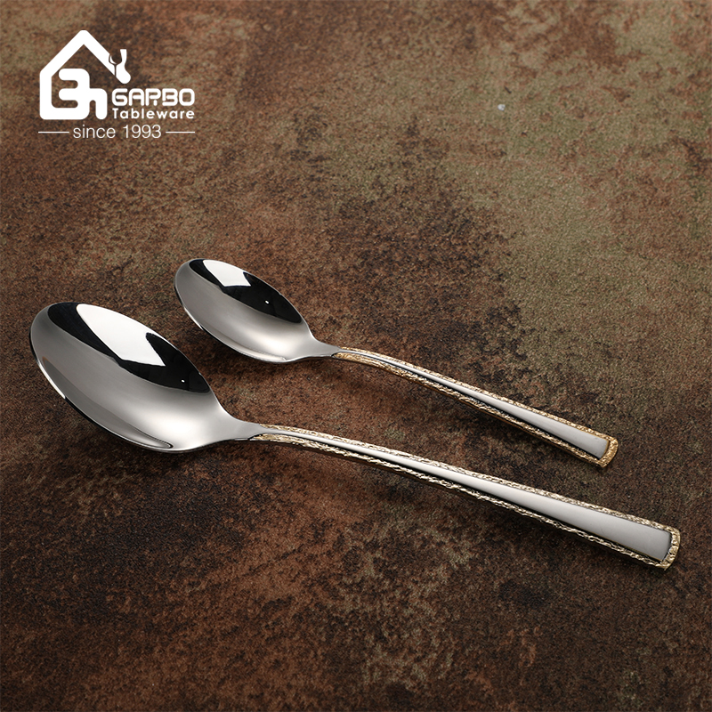 2.8mm Thickness Silverware Dinner Spoon with Gold Plated Handle Stainless Steel Flat Cutlery