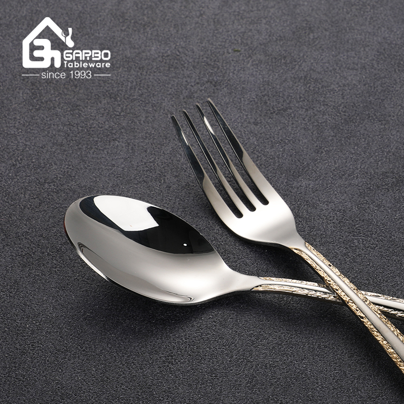 2.8mm Thickness Silverware Dinner Spoon with Gold Plated Handle Stainless Steel Flat Cutlery