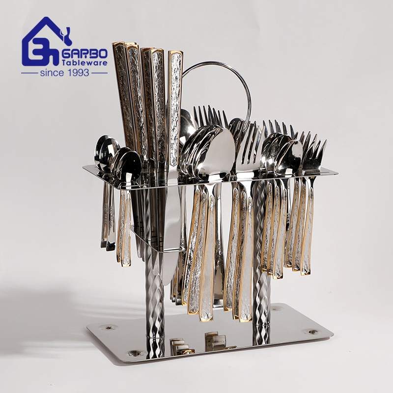 Factory wholesale Middle East luxury 32 pcs stainless steel cutlery set with holding frame