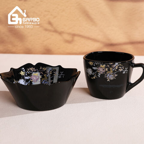 Garbo White and Black Opal Glass Dinner Set 60pcs