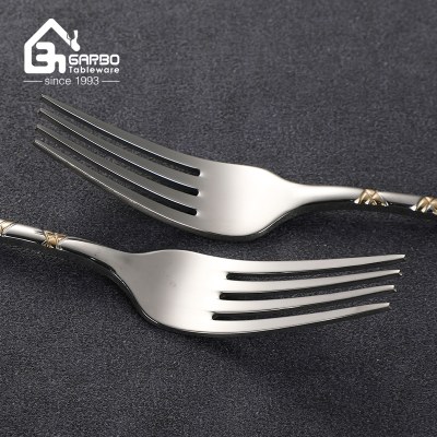Luxury Gold Plaid Embossed Handle Stainless Steel Fork Spoon Set Mirror Polish