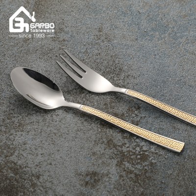Gold Paint Embossed Handle Jiayang Factory Stainless Steel Cutlery Set