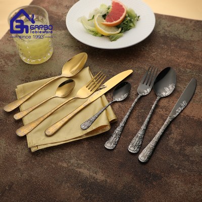 MOQ 3000PCS gold laser engraved flatware set for wholesale