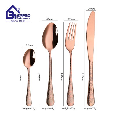 rose golden dinner spoon with laser design handle 