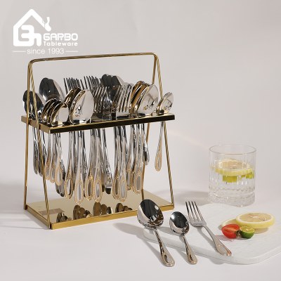 24pcs flat cutelry sets with iron stand china factory 