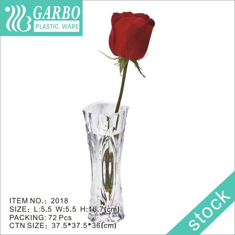 China home decor unbreakable 19cm height transparent slim Plastic Flower Vase