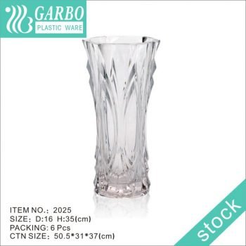 Пластиковая ваза высотой 35 см с прозрачным гравированным рисунком для украшения свадьбы