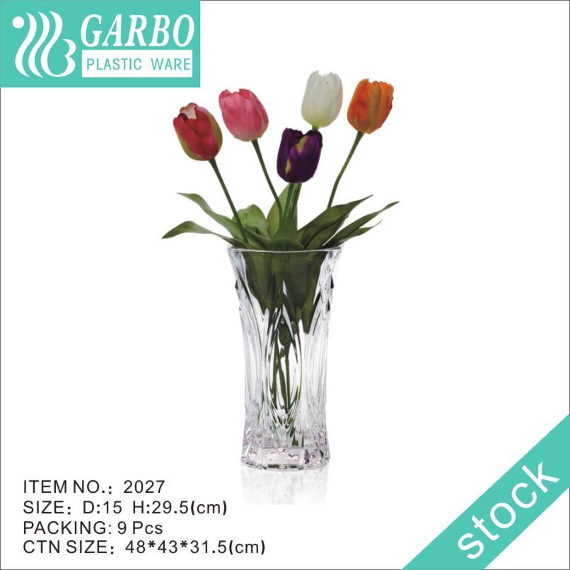 Clear engraved pattern 35cm height plastic vase for wedding decoration