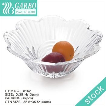 Plato de fruta de plástico transparente con forma de flor en forma de V de boca superior