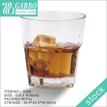 Precio barato diseño de roca transparente taza de cerveza de acrílico / PC barra fresca taza de whisky de 270 ml