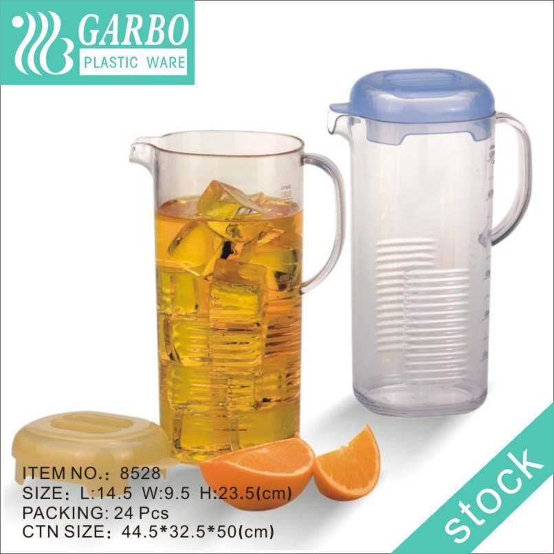 Plastic Stackable Water Pitcher Polycarbonate Plastic Pitcher Swirl Ice Lid Beer Jug