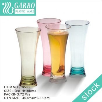 Copo de cerveja Pilsner PC transparente alto durável de 310 ml colorido por atacado