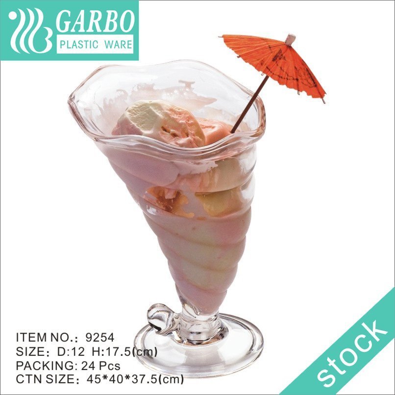 Cuenco de postre pequeño de policarbonato Sundae Cuenco de helado de plástico transparente reutilizable