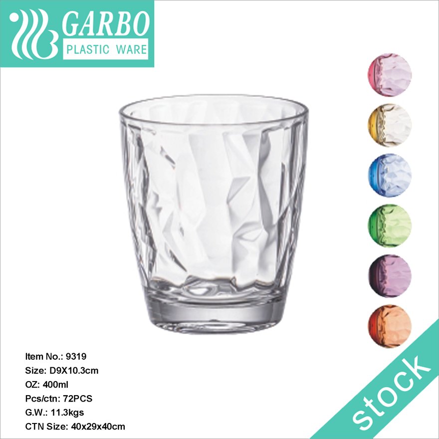 Home use transparent 310ml/400ml/480ml reusable plastic material PC water cup with pattern
