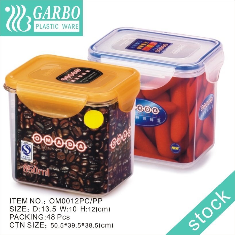 1300ml square and tall plastic food storage container with color lock lid