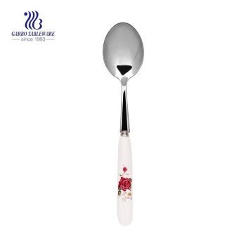 Stainless Steel Spoon With Decal Ceramic Handle Dinner Spoon