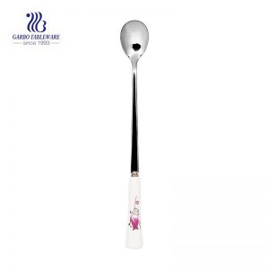 Ceramic handle Steel stainless coffee spoon with flower decal