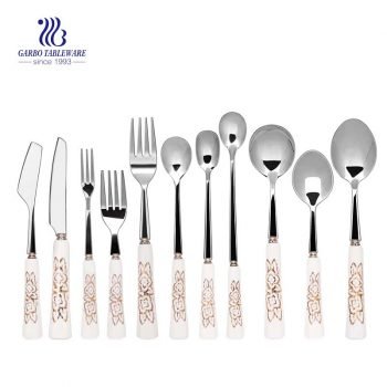 11 Pieces Flatware Set With Printing Ceramic Handle Cutlery Set For Wedding