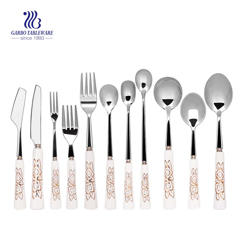 10 Pieces Stainless Flatware Set With Ivory White Ceramic Handle