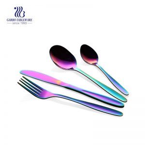 4 Piece Titanium Iridescent Colorful Plated Rainbow Flatware Set Stainless Steel Cutlery