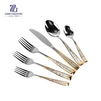 18/0 Stainless steel 6 pieces laser gold flatware set with mirrior polished
