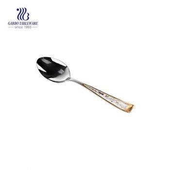 Mirror Polished Stainless Steel Dinner Spoon Luxury Dessert Spoon With Gold And Laser