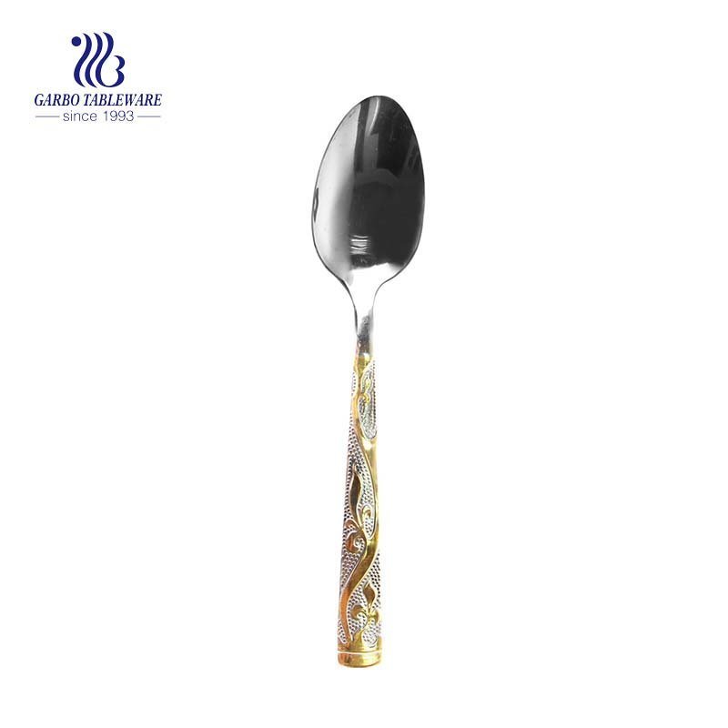 Mirror Polished Stainless Steel Dinner Spoon Luxury Dessert Spoon With Gold And Laser
