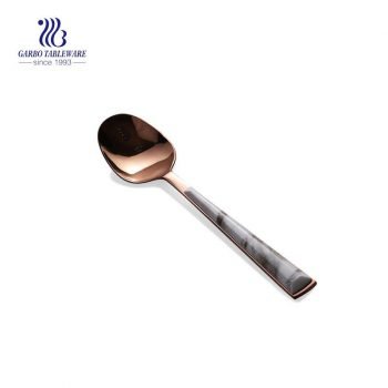 Stainless steel gold plated spoon dinner spoon with marbling plastic handle
