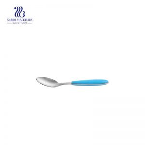 Stainless steel spoon dessert spoon with plastic blue handle