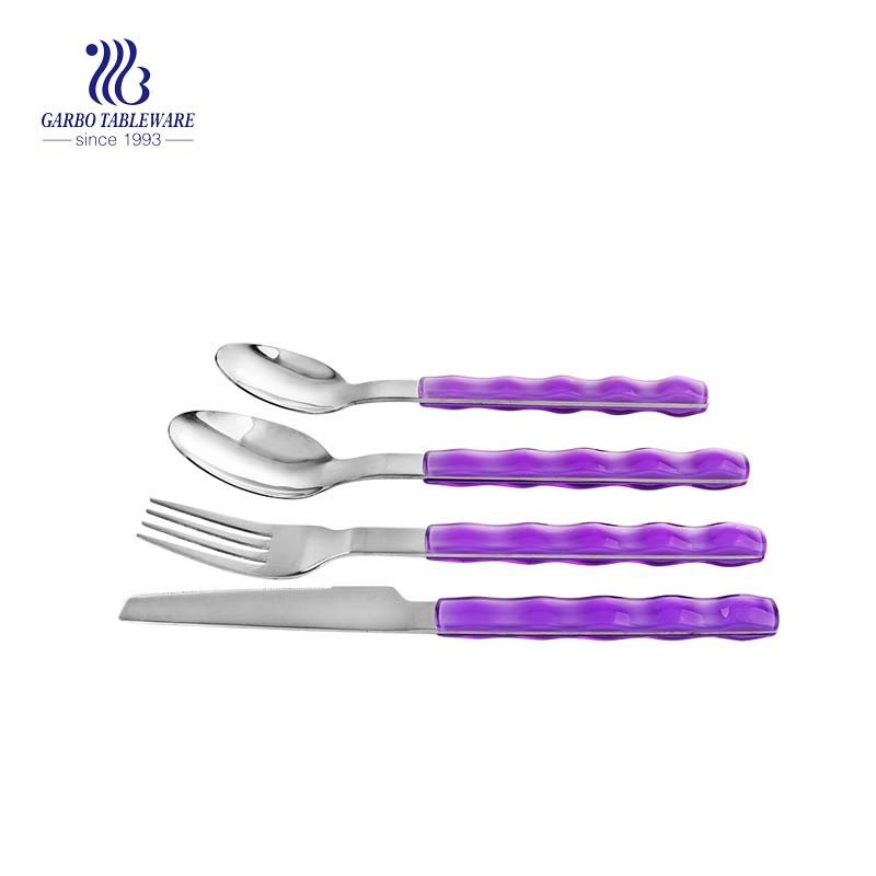 Eco Friendly Cutlery Set 24 Pieces Plastic Stainless Steel Knife Fork Spoon Utensil Set With PVC Color Box