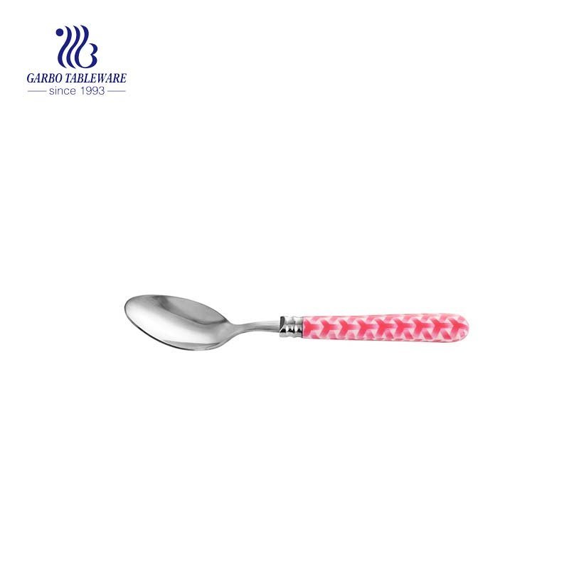 Stainless steel spoon dessert spoon with plastic blue handle