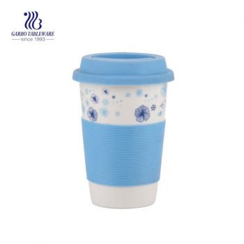 Chávena de chá elegante de porcelana azul de 400ml para uso doméstico.