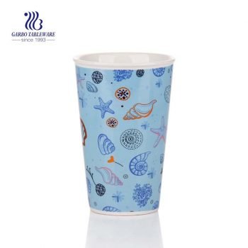 Xícaras de café expresso de cerâmica branca de 16 onças da série Blue Sea Series