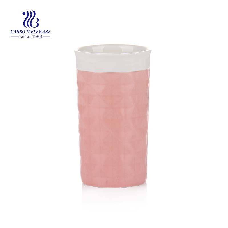 taza de viaje de cerámica de color rosa estrella moteada reutilizable de 12.4 oz